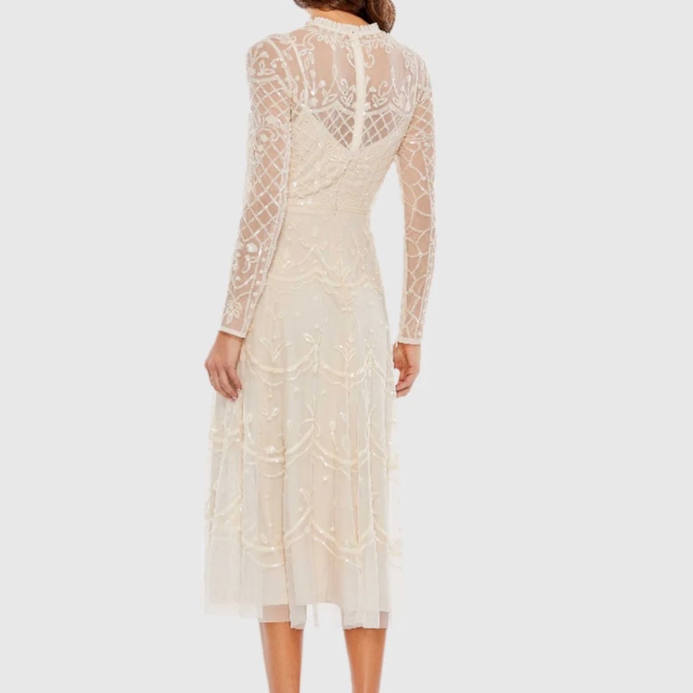 Nude Sequined Illusion Tiered High Neck Long Sleeve Midi Dress Size 6 - Picture 14 of 15